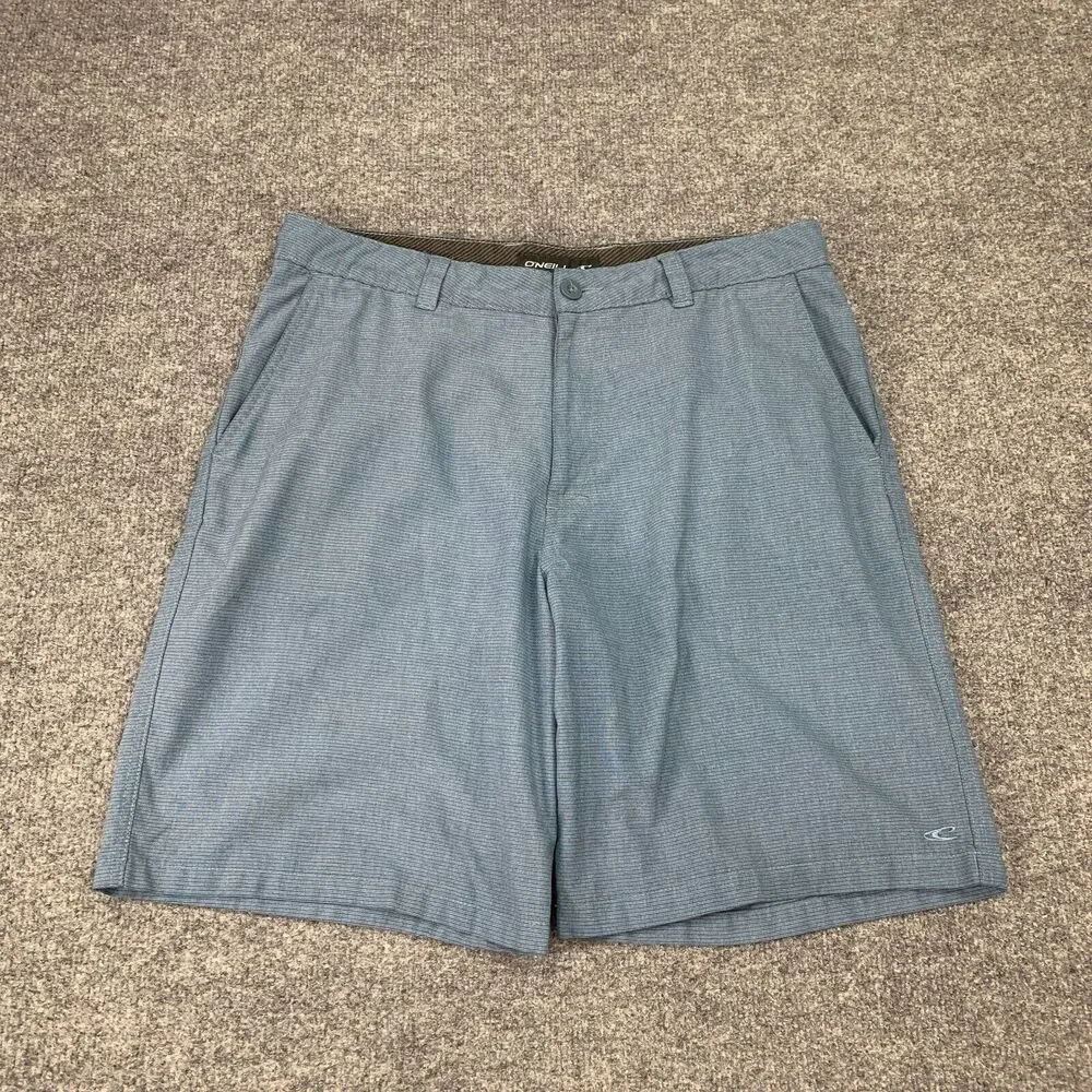 Oneill Shorts Mens 34 Cadet Blue Flat Front Mid Rise Wide Leg Pockets Golf Chino